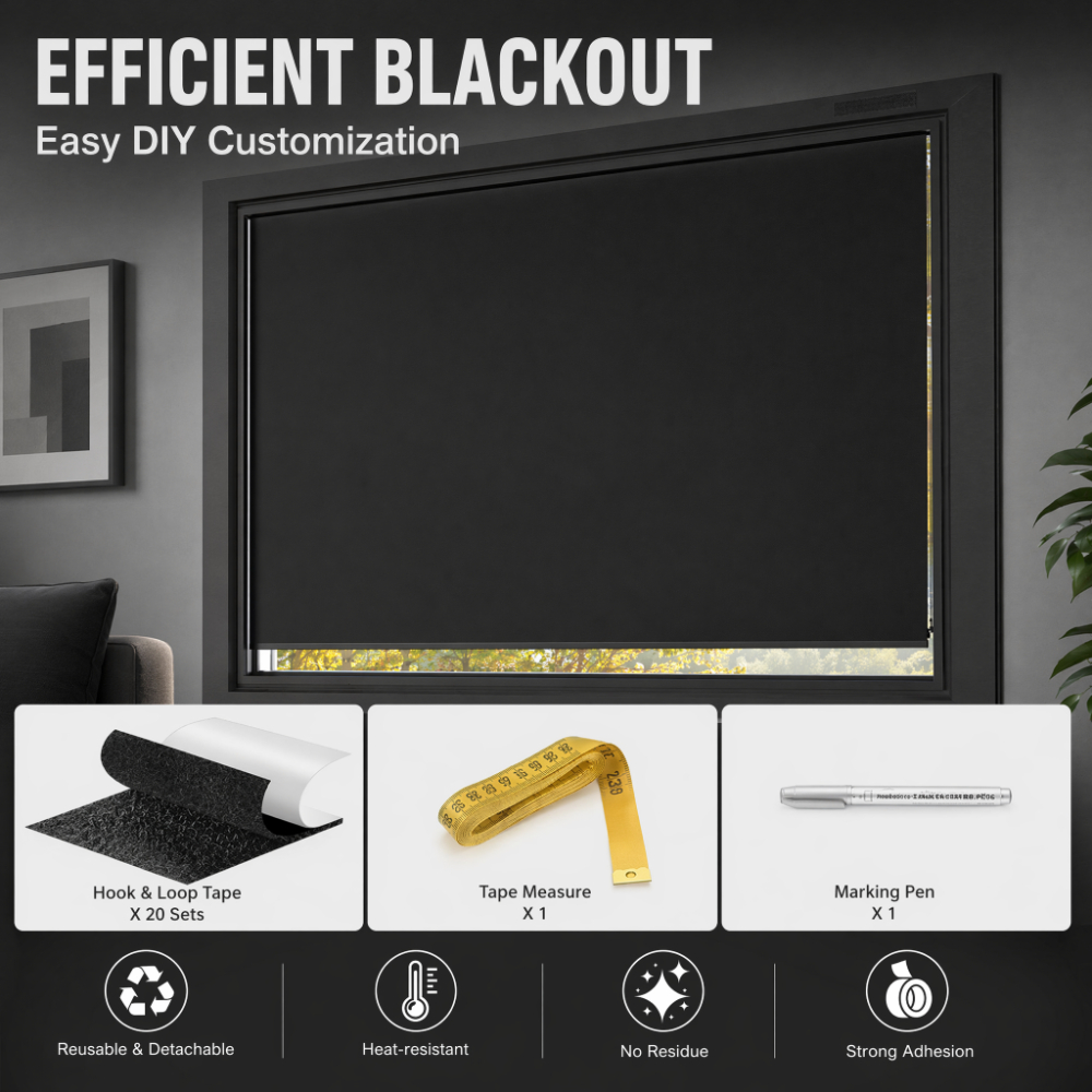 Home Office Windows - Blackout Blinds Stick On Temporary 1/1.5/2/3/4M