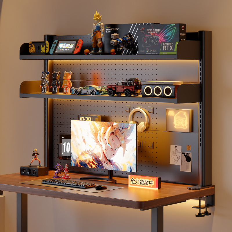 Home Office Work Table - Clamp on Desk Shelf with Pegboard