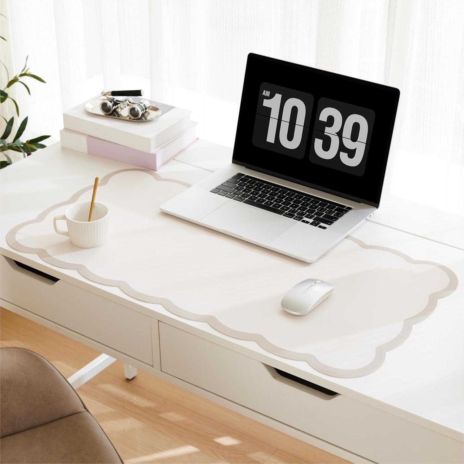 Desk Mat Leather - Scalloped Desk Mat 31.5x15.7 Large PU