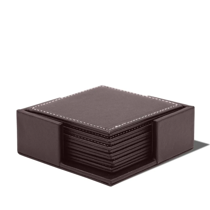 6pcs/Set Business Leather Coas - Desk Mat Leather avaliação e preço