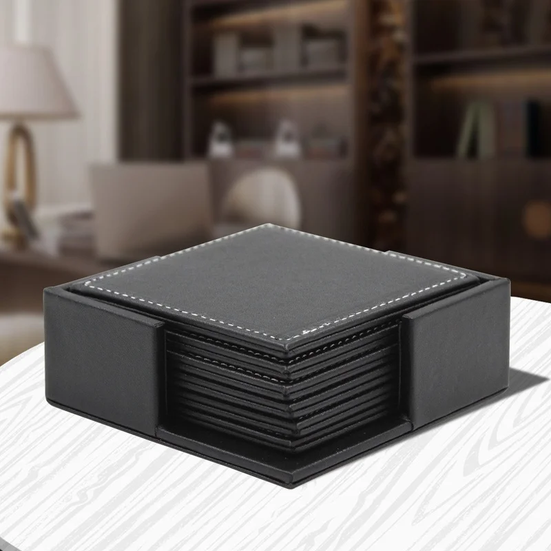 6pcs/Set Business Leather Coas - Desk Mat Leather avaliação e preço