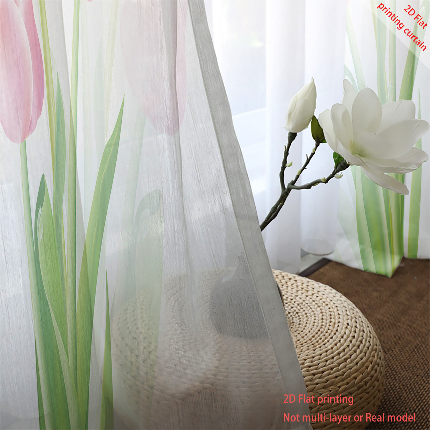 Pink tulip print transparent g - Home Office Windows avaliação e preço