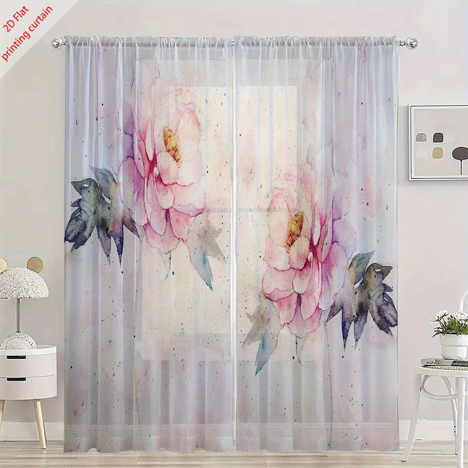 Pink tulip print transparent g - Home Office Windows avaliação e preço