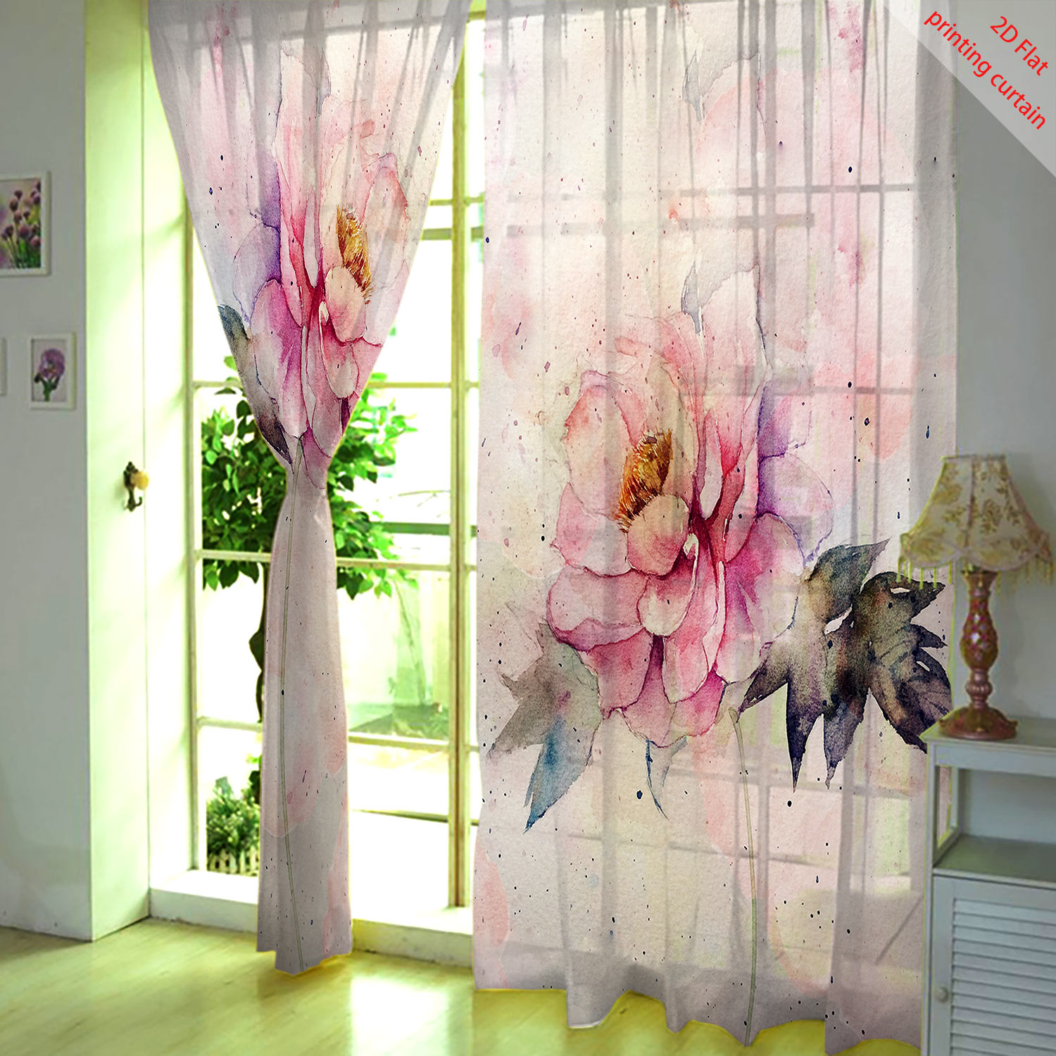 Pink tulip print transparent g - Home Office Windows avaliação e preço