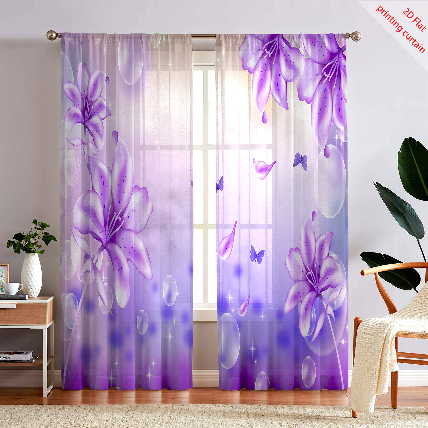 Purple Flower Printed Transpar - Home Office Windows avaliação e preço