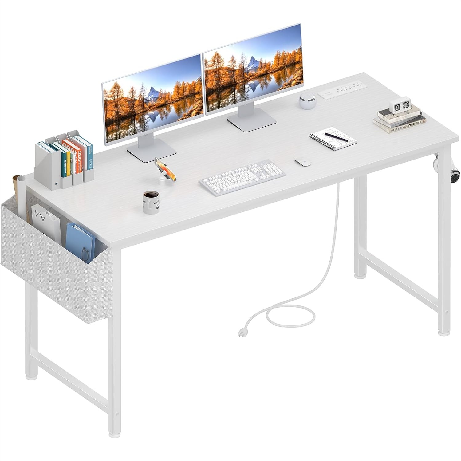 White Computer Desk with Power - Home Office Work Table avaliação e preço