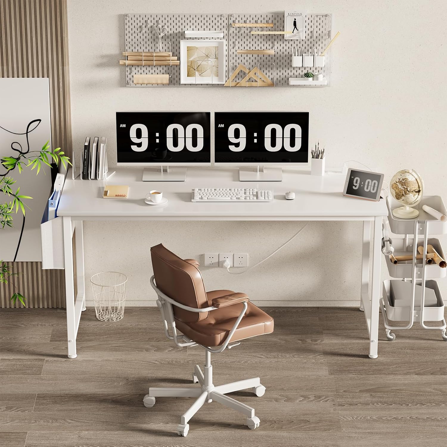 White Computer Desk with Power - Home Office Work Table avaliação e preço