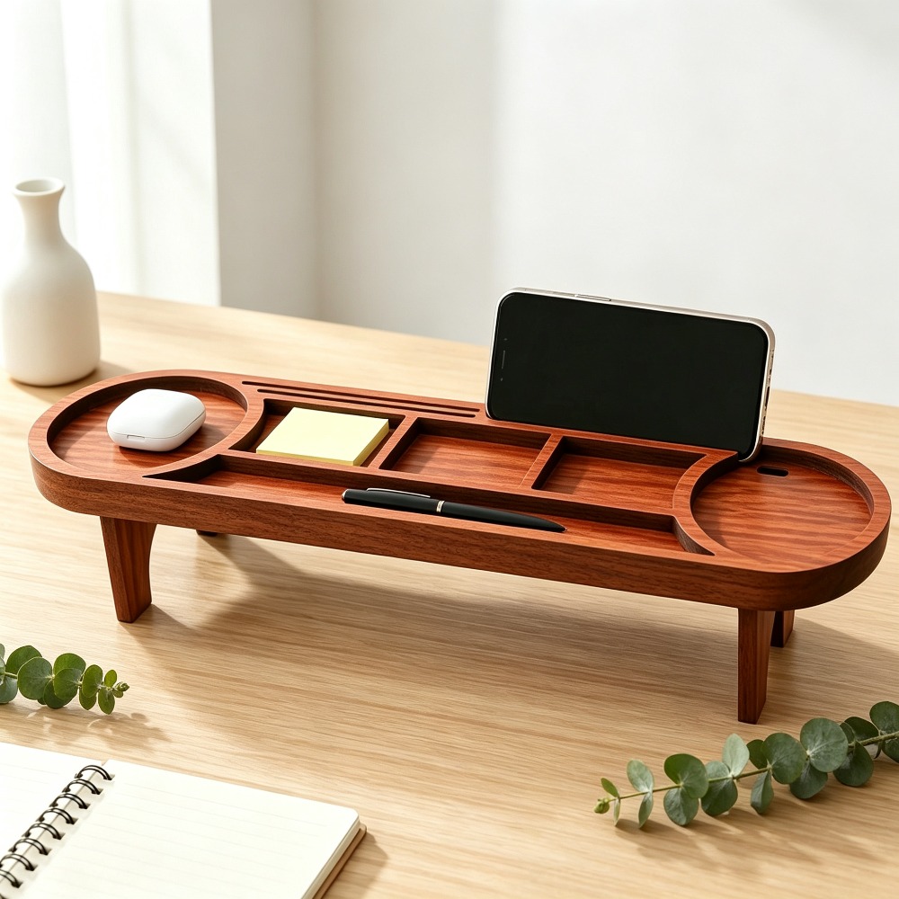 Wooden Desk Organizer with Pho - Home Office Call Center avaliação e preço