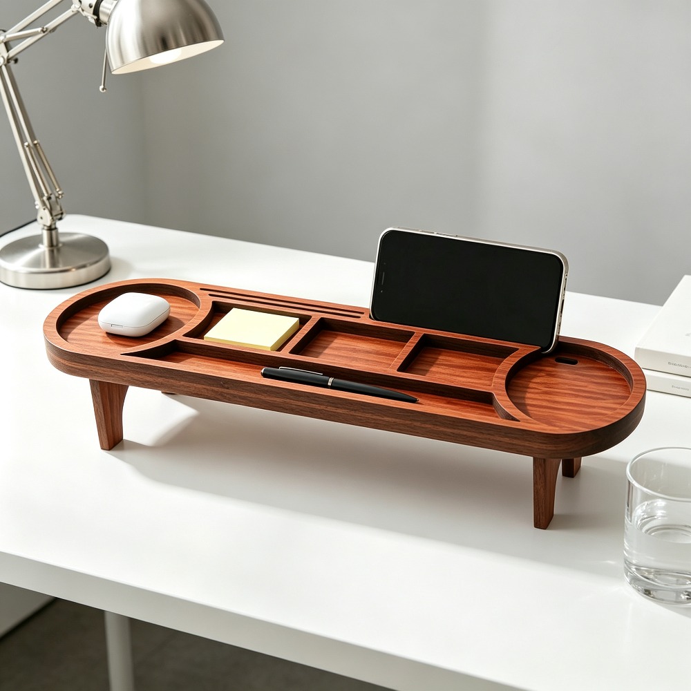 Wooden Desk Organizer with Pho - Home Office Call Center avaliação e preço
