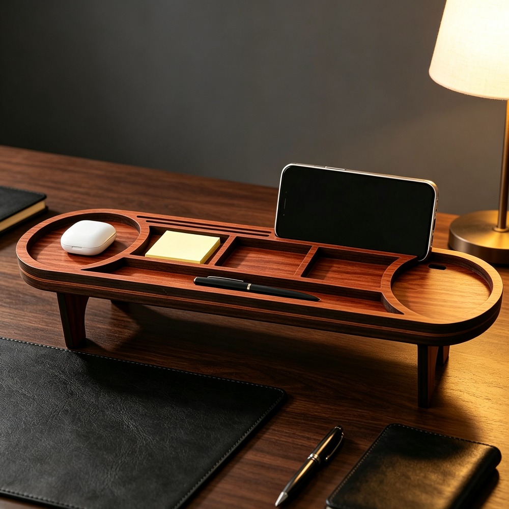 Wooden Desk Organizer with Pho - Home Office Call Center avaliação e preço