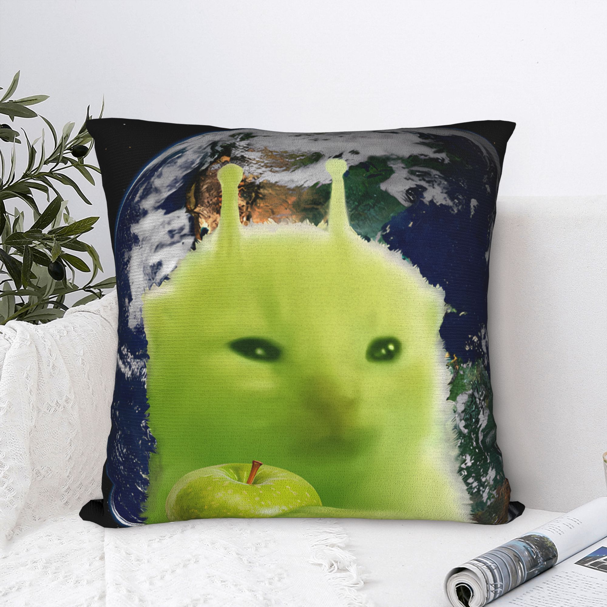 Green Alien Cat Meme Pillow Co - Home Office Design Ideas avaliação e preço
