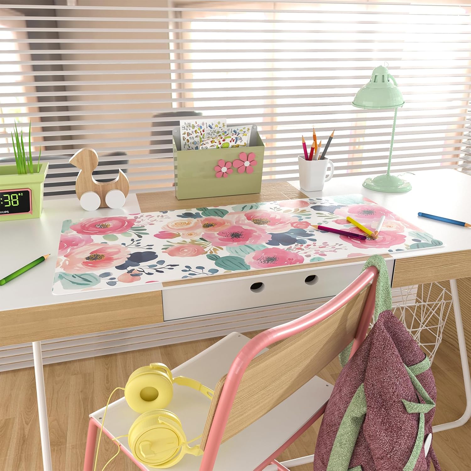 Large Mouse Pad Pink Floral De - Desk Mat Leather avaliação e preço